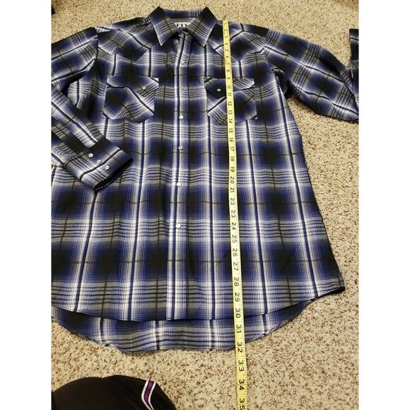 Ely Cattleman | Blue White Black Plaid Pearl Snap Long Sleeve Button Up Men Med - Picture 7 of 9